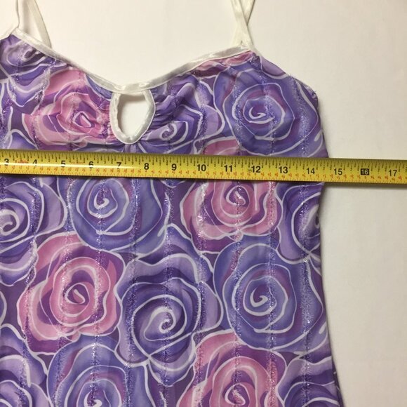 PURPLE & Pink Roses Baby Doll Chemise Size Large - Picture 8 of 10